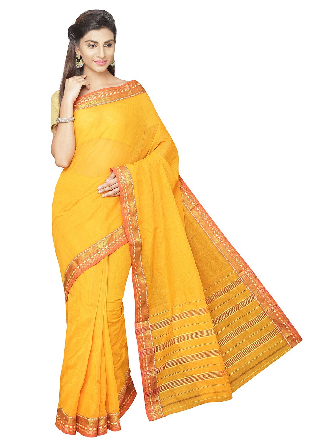 

KALINI Gold-Toned Zari Pure Cotton Gadwal Saree