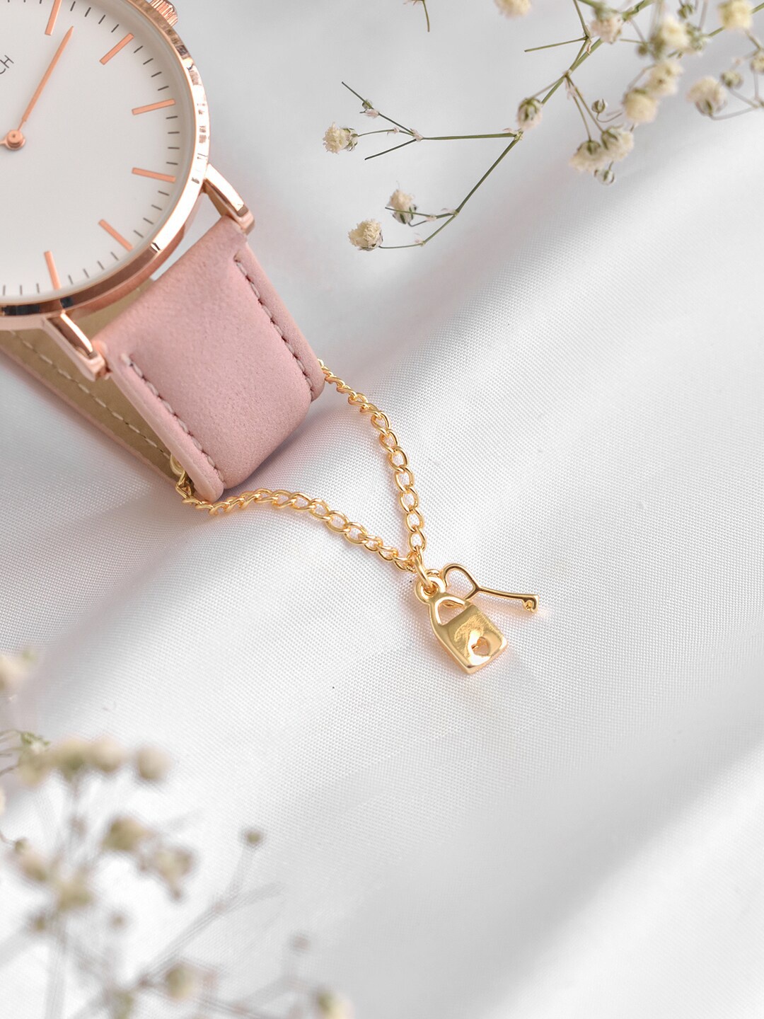 

JOKER & WITCH Women Gold-Toned Embellished Love Lock Watch Charm