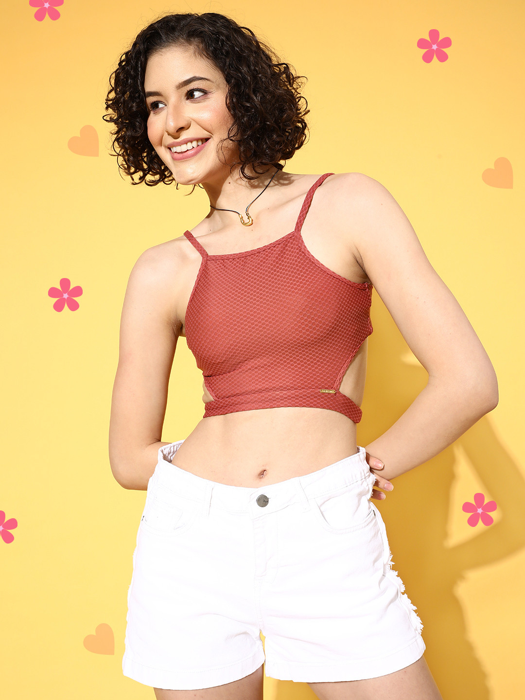 

Da Intimo Chic Rust Solid Cut-out Crop Top