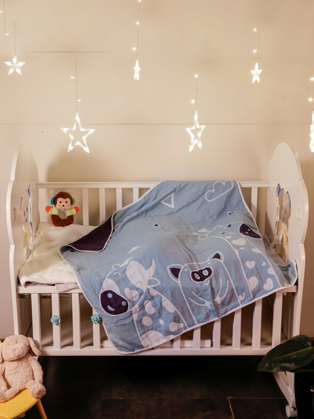 

Baby Moo Infants Grey & Blue Heavy Winter 210 GSM Cotton Single Bed Blanket