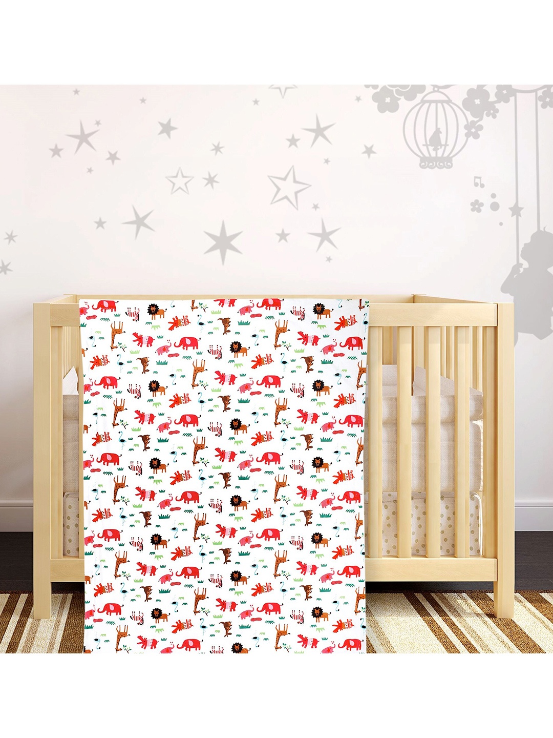 

Baby Moo White & Red Cartoon Characters Heavy Winter 210 GSM Single Bed Blanket