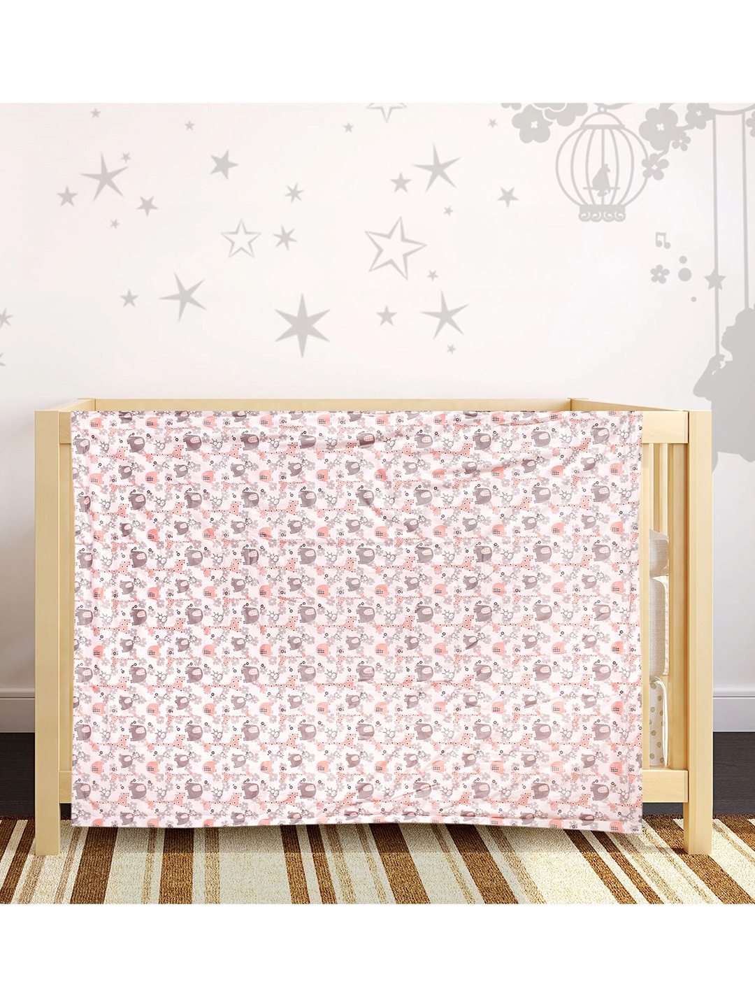 

Baby Moo Pink & White Cartoon Characters Heavy Winter 210 GSM Single Bed Blanket
