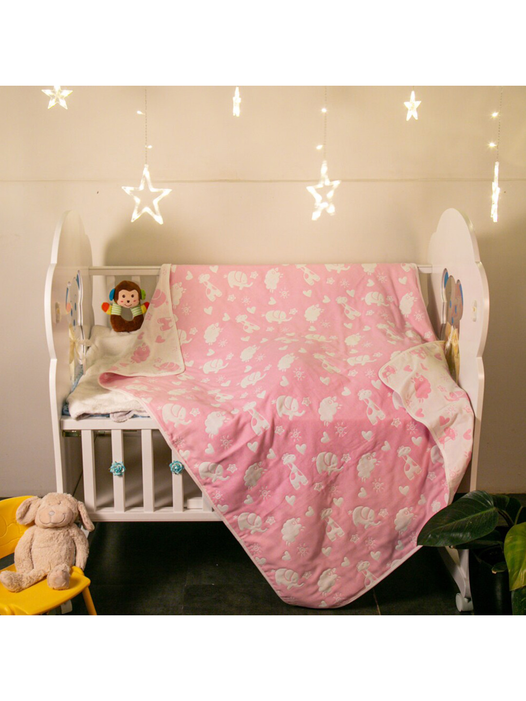 

Baby Moo Pink & White Cartoon Characters Heavy Winter 210 GSM Single Bed Blanket