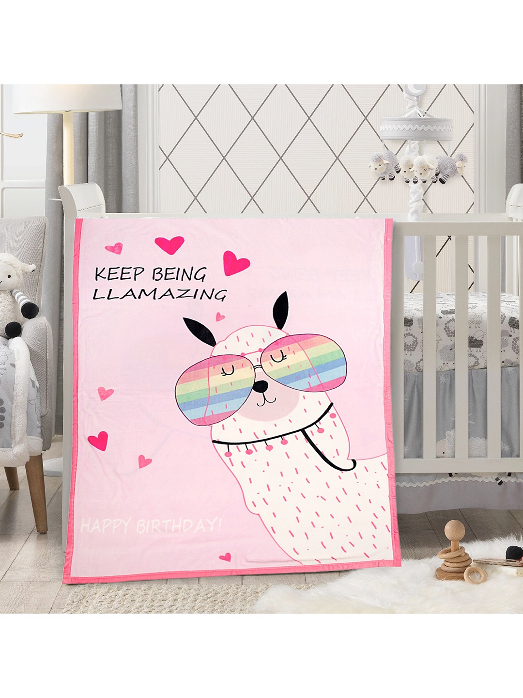 

Baby Moo Pink & Green Cartoon Characters Heavy Winter 210 GSM Single Bed Blanket