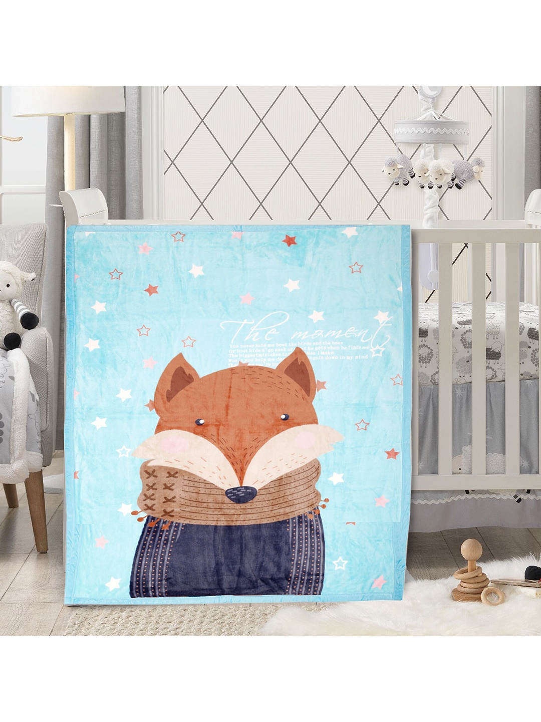 

Baby Moo Infants Blue & Brown Heavy Winter 210 GSM Single Bed Blanket