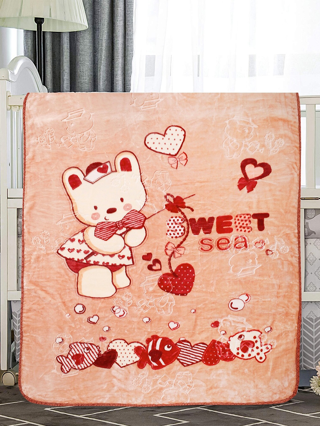 

Baby Moo Red & White Cartoon Characters Heavy Winter 210 GSM Single Bed Blanket