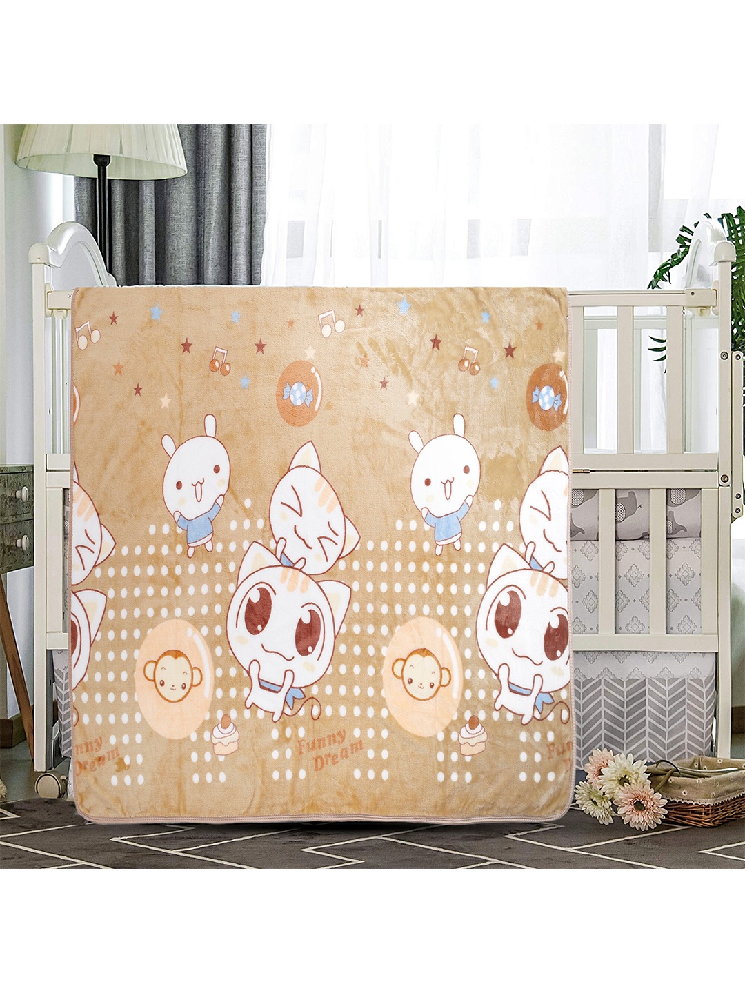 

Baby Moo Brown & White Cartoon Characters Heavy Winter 210 GSM Single Bed Blanket