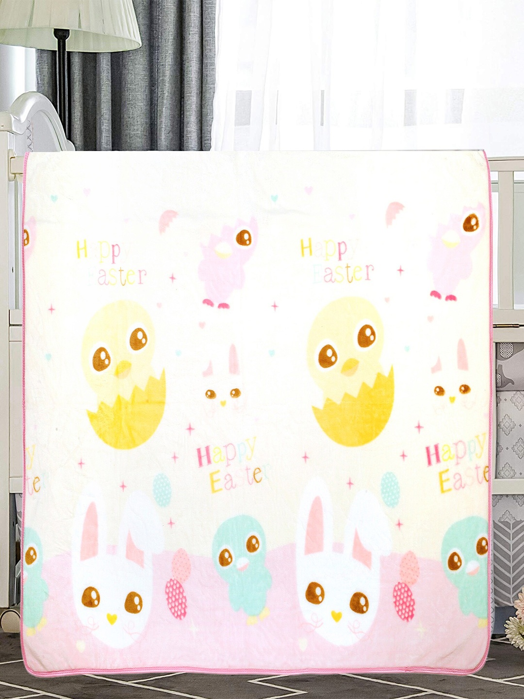 

Baby Moo Infants White & Pink Cartoon Characters Heavy Winter 210 GSM Single Bed Blanket