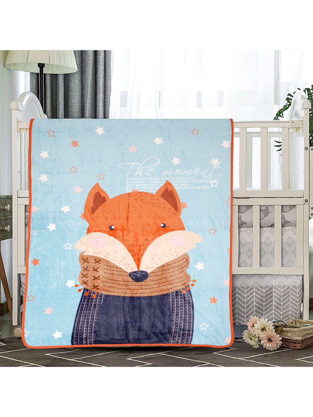 

Baby Moo Blue & Orange Cartoon Characters Heavy Winter 210 GSM Single Bed Blanket
