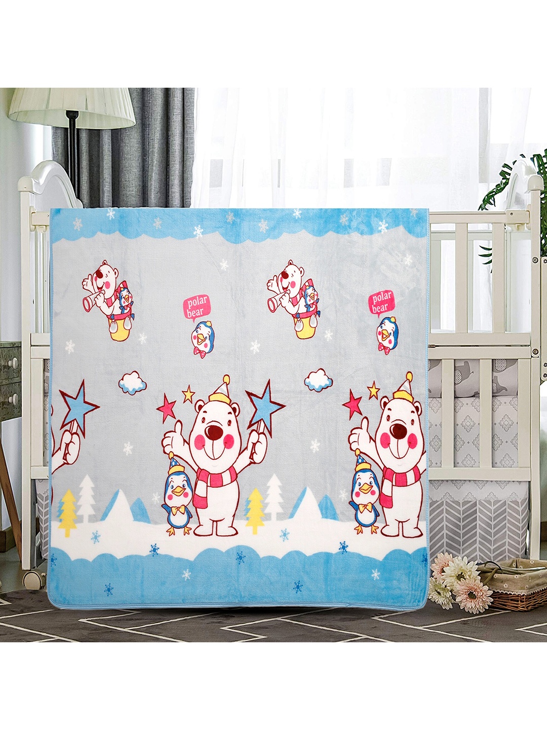 

Baby Moo Infants Blue & Grey Cartoon Characters Heavy Winter 210 GSM Single Bed Blanket