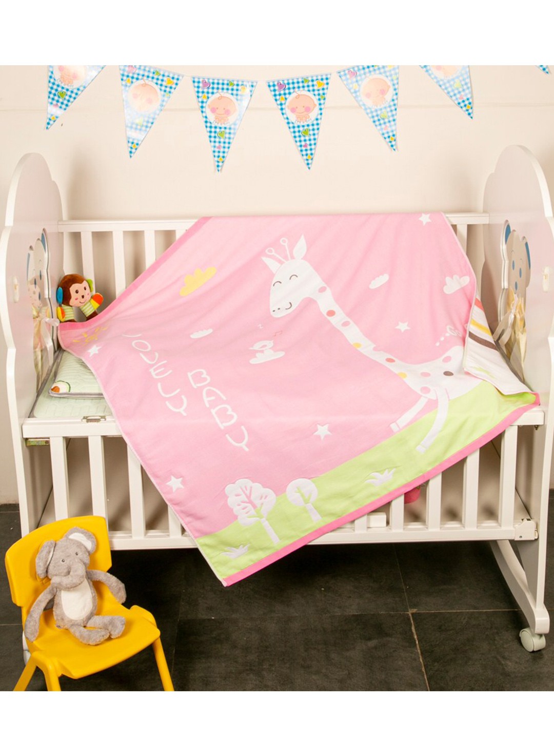 

Baby Moo Pink & White Cartoon Characters Heavy Winter 210 GSM Cotton Single Bed Blanket