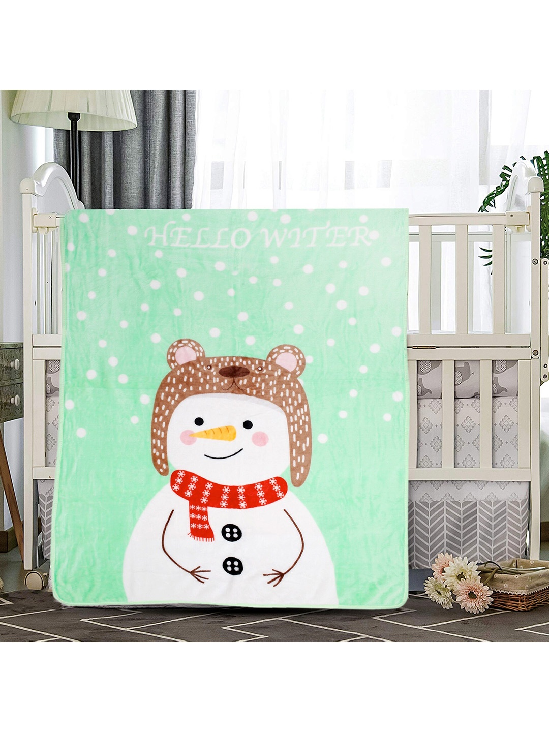 

Baby Moo Green & White Cartoon Characters Heavy Winter 210 GSM Single Bed Blanket