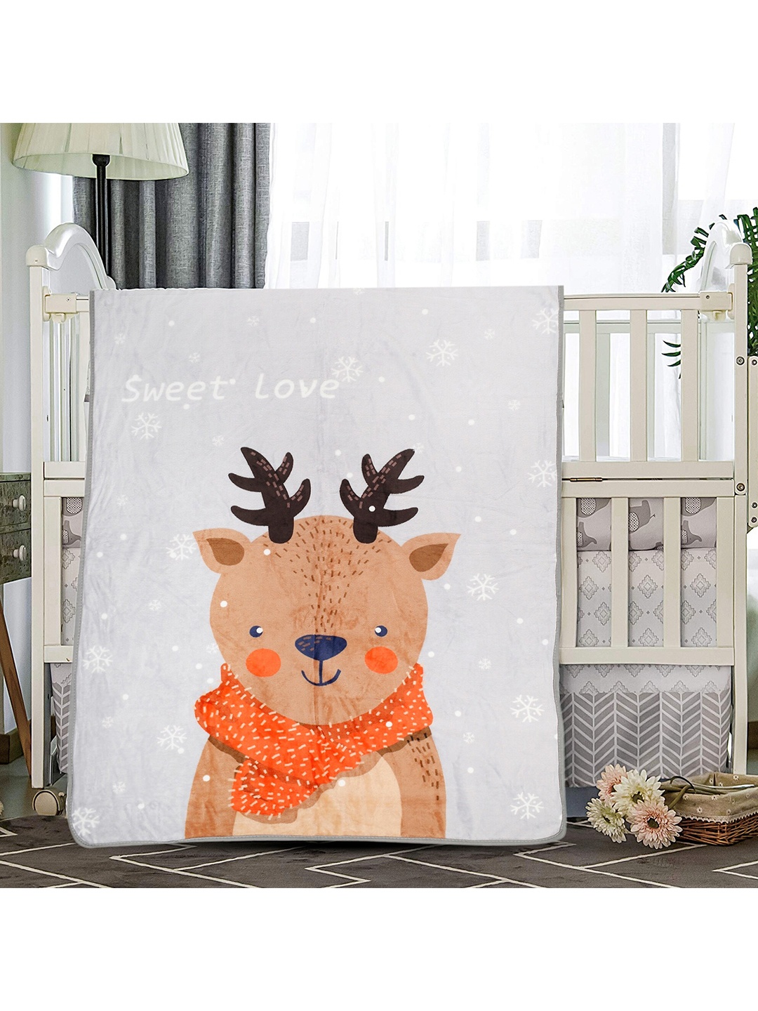 

Baby Moo White & Orange Floral Heavy Winter 210 GSM Single Bed Blanket