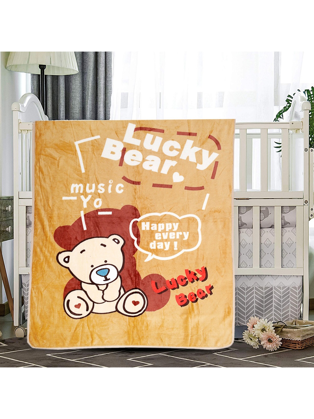 

Baby Moo Brown & White Cartoon Characters Heavy Winter 210 GSM Single Bed Blanket