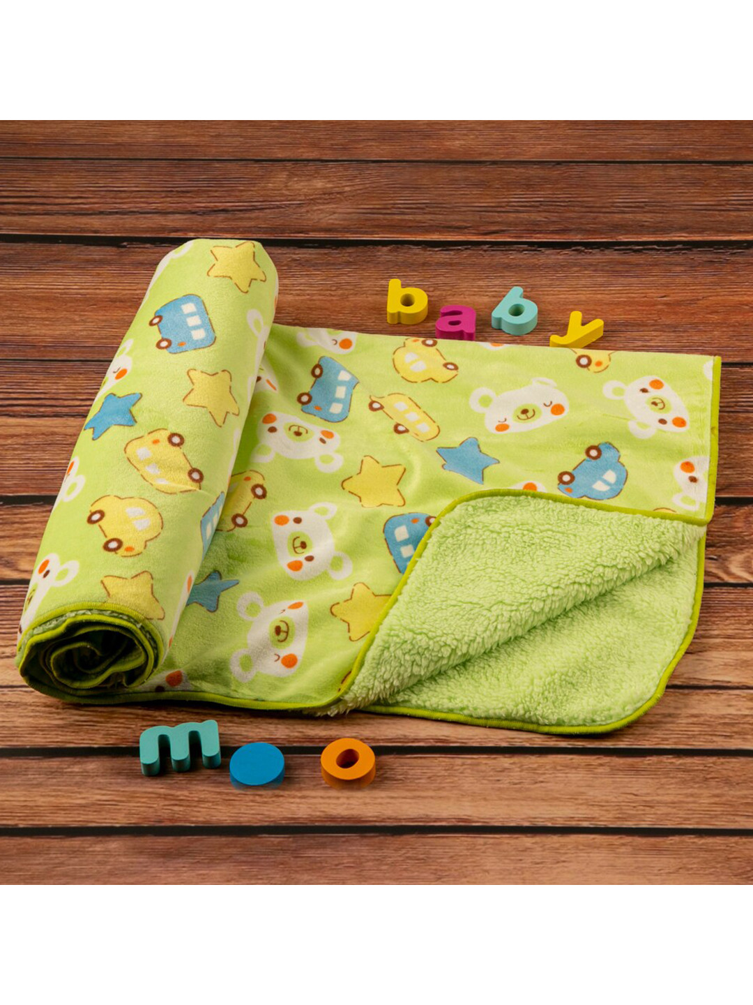 

Baby Moo Green & White Cartoon Characters Heavy Winter 210 GSM Single Bed Blanket