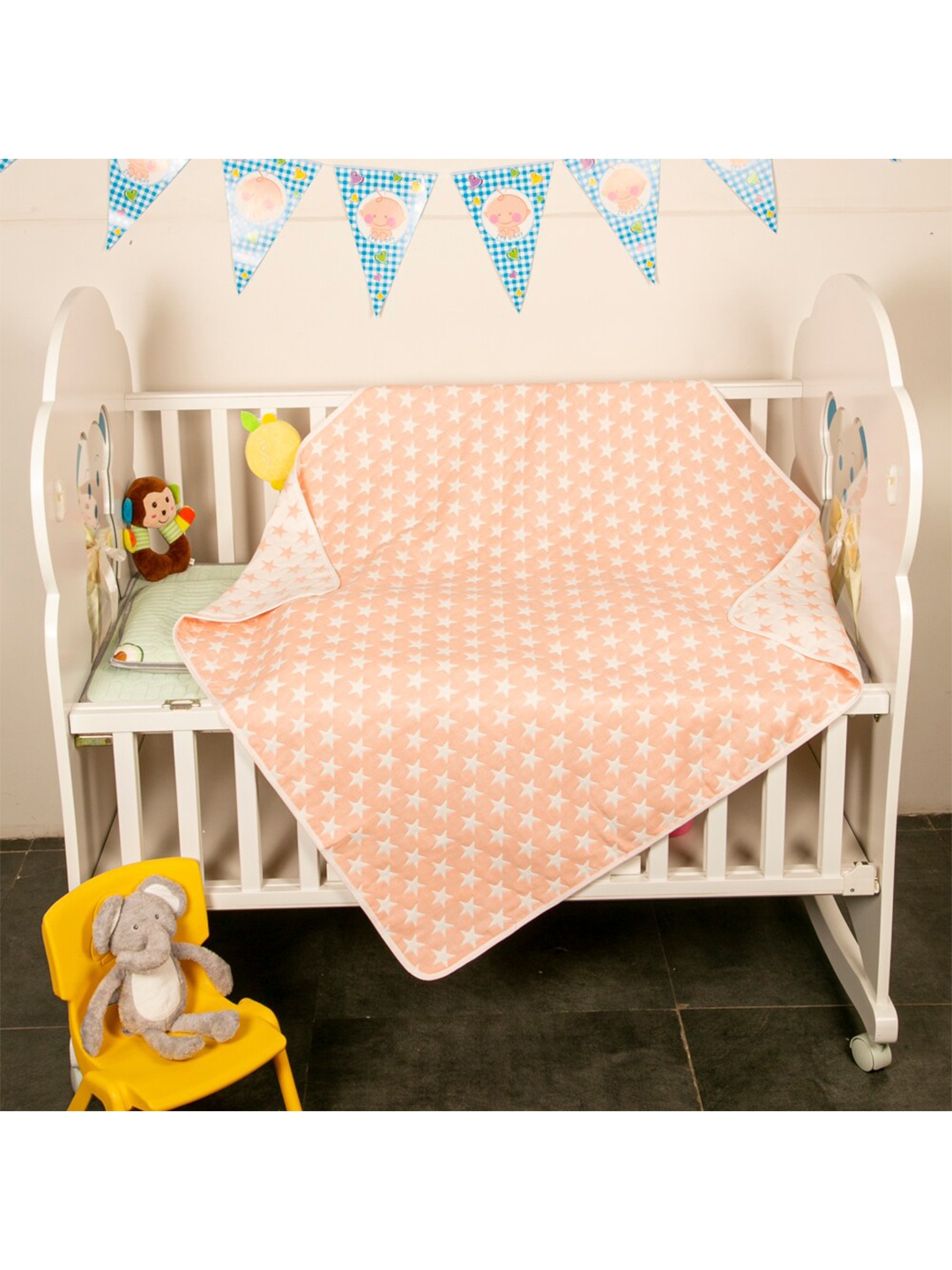 

Baby Moo Peach-Coloured & White Geometric Heavy Winter 210 GSM Single Bed Blanket