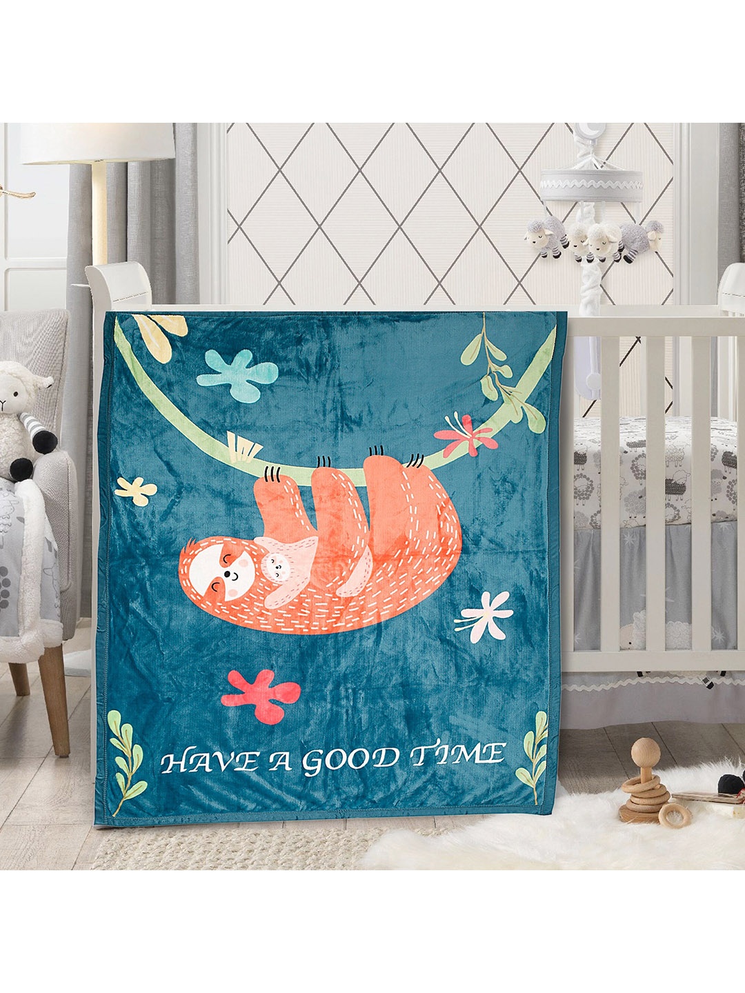 

Baby Moo Infants Blue & Orange Cartoon Characters Heavy Winter 210 GSM Single Bed Blanket