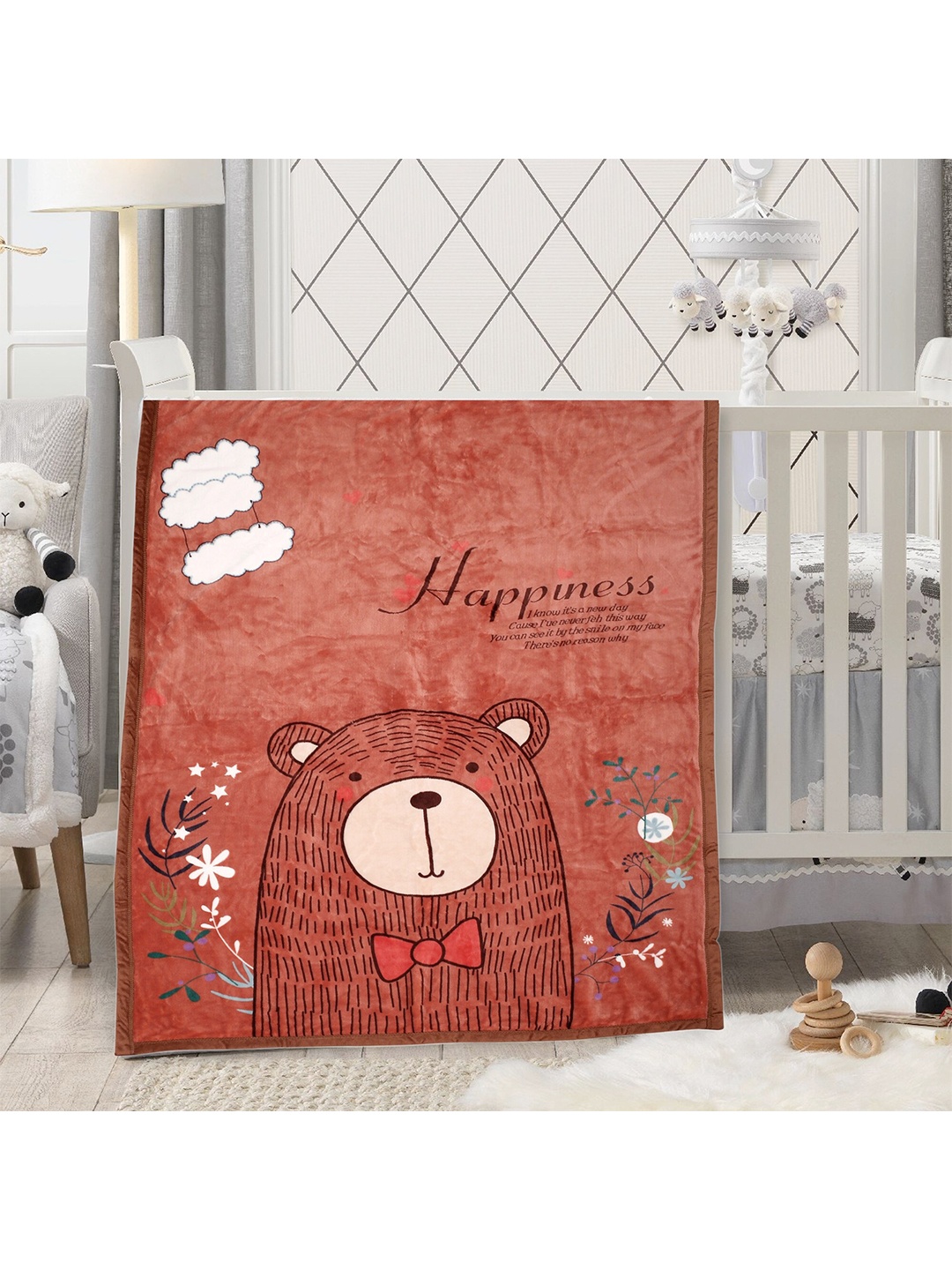 

Baby Moo Brown & White Cartoon Characters Heavy Winter 210 GSM Single Bed Blanket