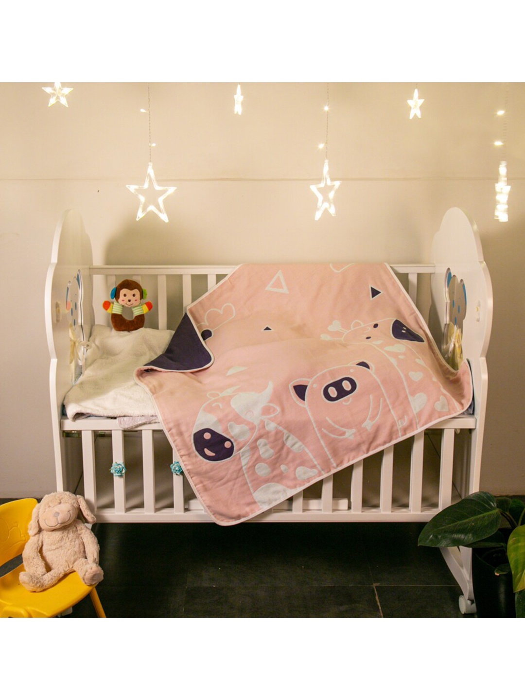 

Baby Moo Pink & White Cartoon Characters Heavy Winter 210 GSM Single Bed Blanket