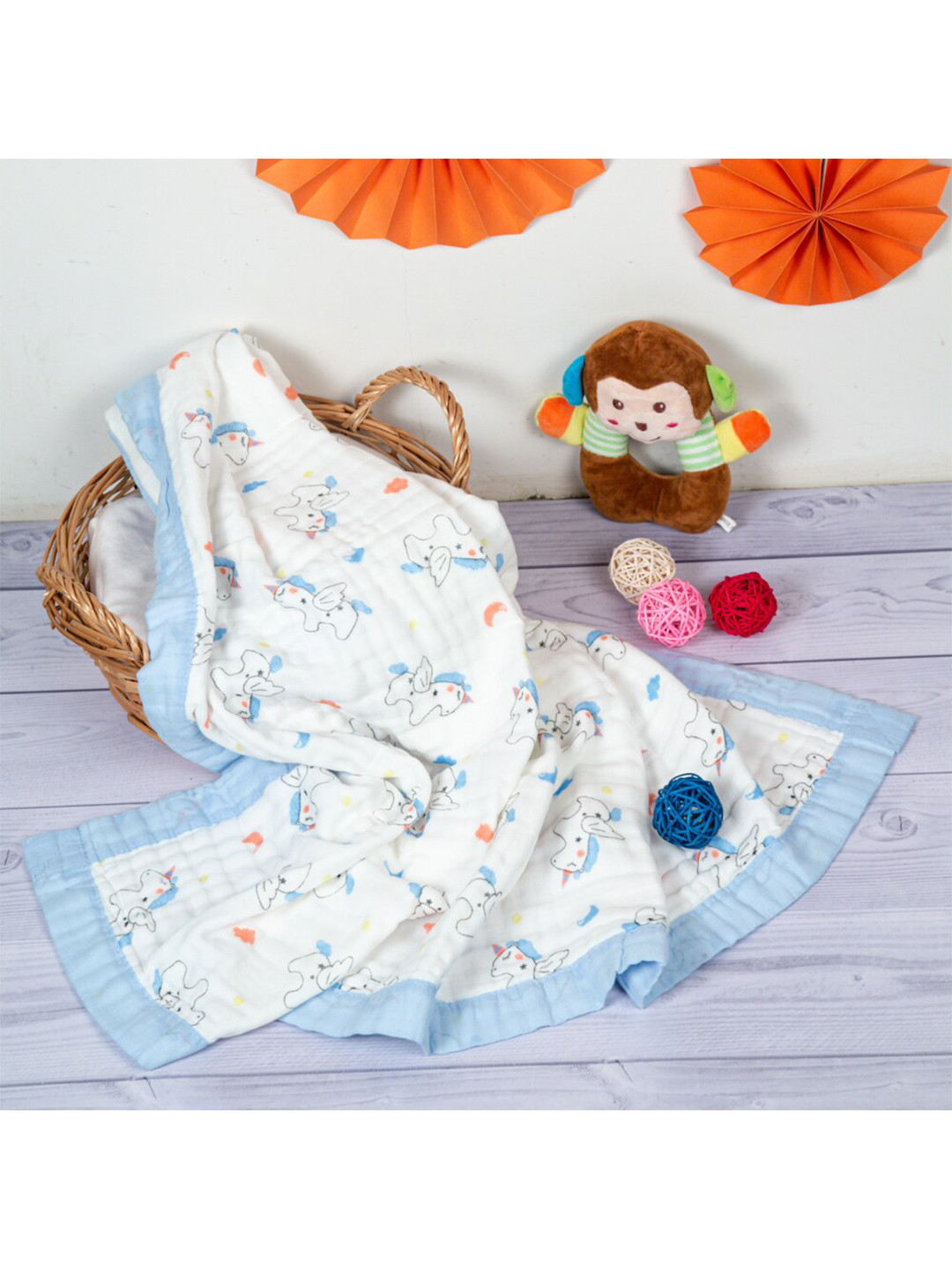 

Baby Moo White & Blue Cartoon Characters Heavy Winter 210 GSM Single Bed Blanket