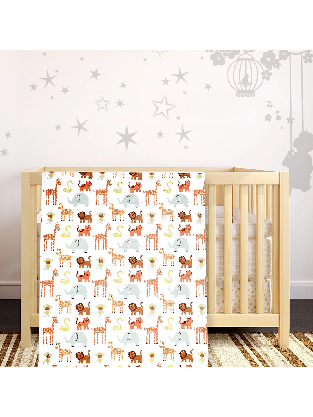 

Baby Moo White & Red Cartoon Characters Heavy Winter 210 GSM Single Bed Blanket