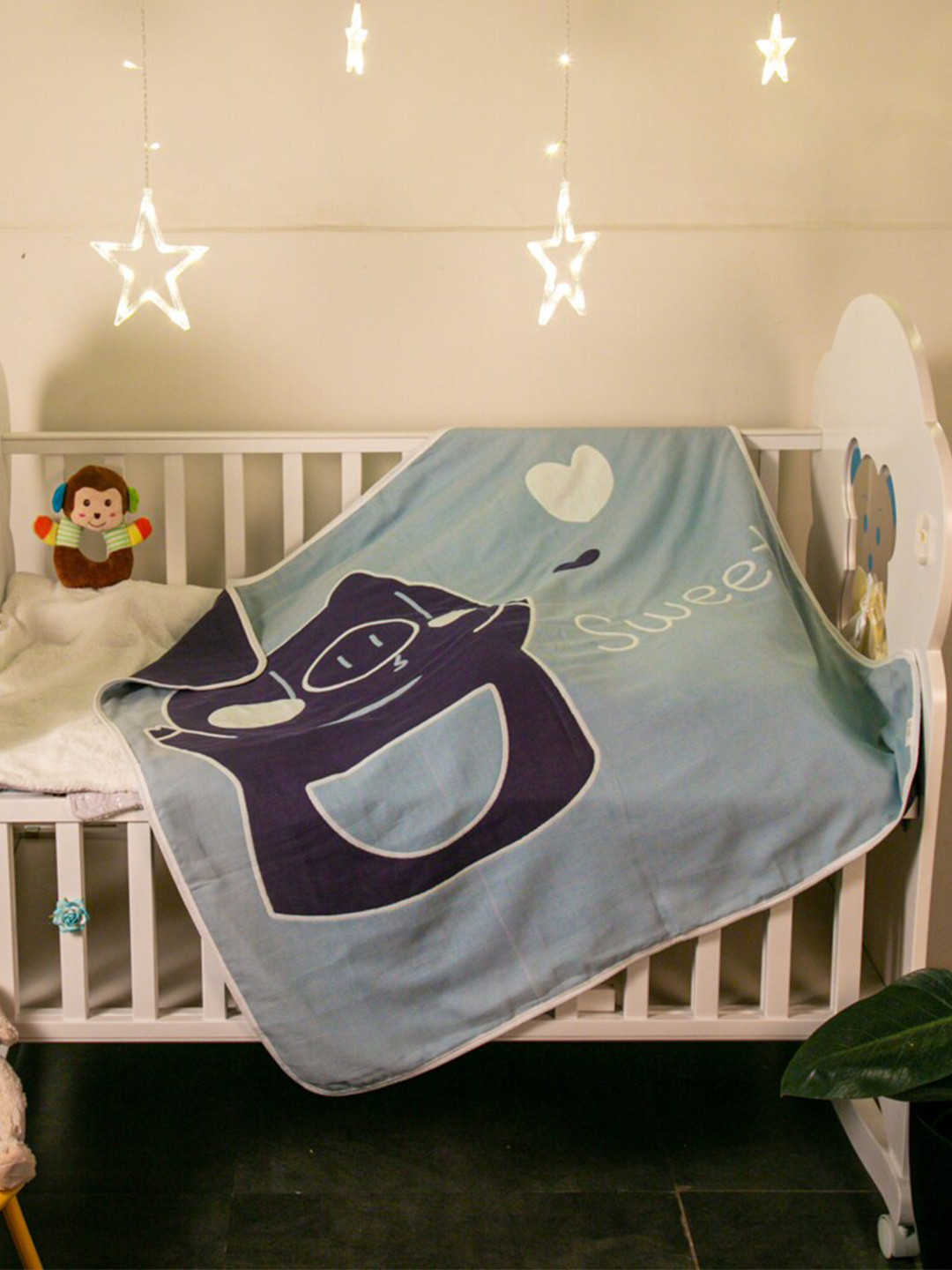 

Baby Moo Blue & White Cartoon Characters Heavy Winter 210 GSM Single Bed Blanket