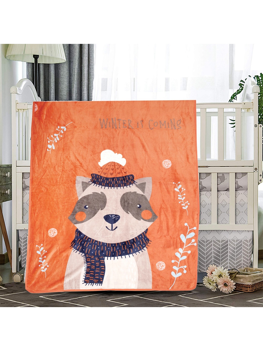 

Baby Moo Orange & Beige Cartoon Characters Heavy Winter 210 GSM Single Bed Blanket