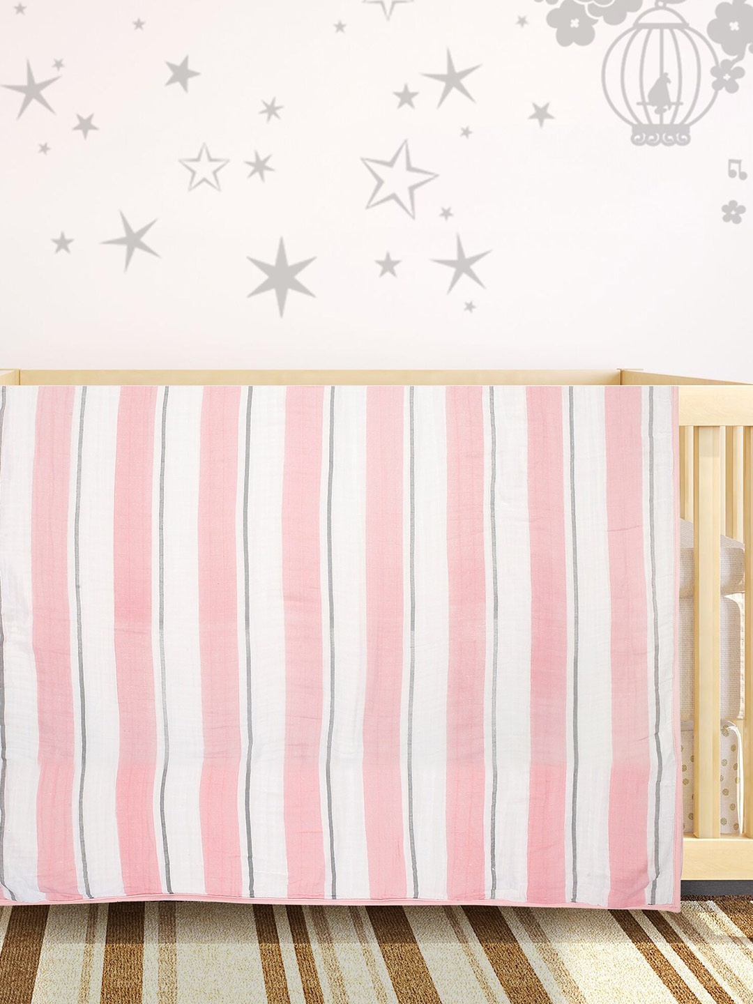 

Baby Moo Pink & White Striped Heavy Winter 210 GSM Cotton Single Bed Blanket