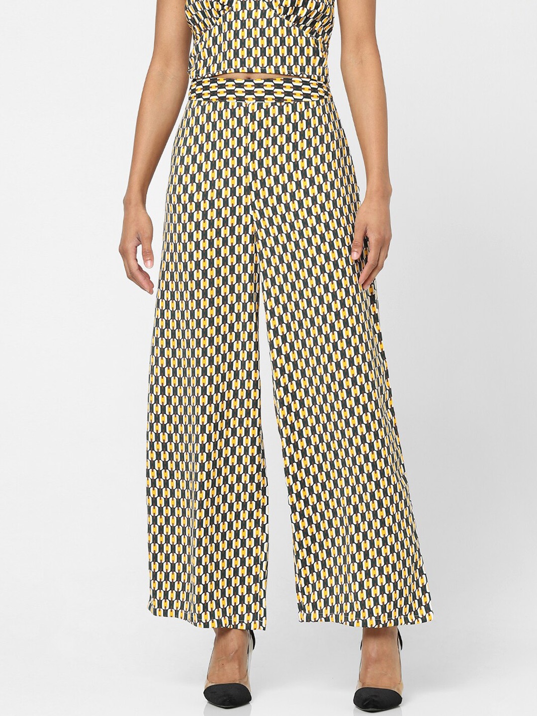 

ONLY Women Green Printed Flared High-Rise Trousers