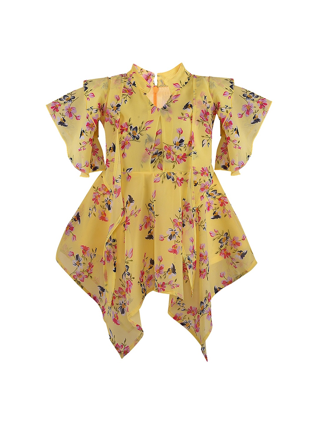 

Wish Karo Yellow Floral Georgette Dress
