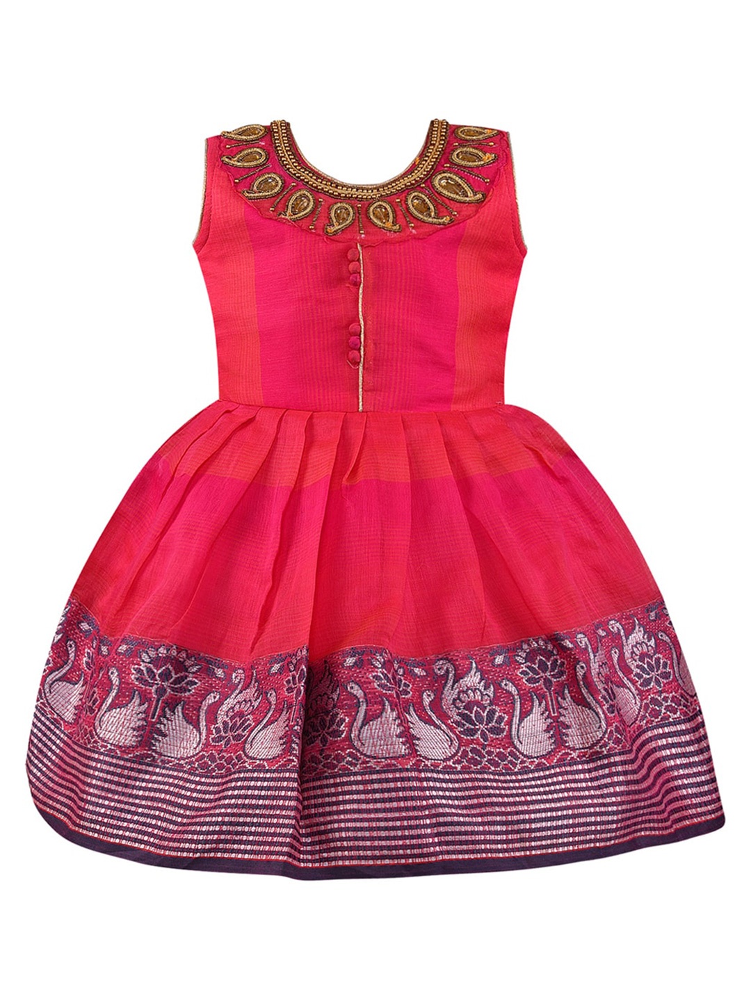 

Wish Karo Girls Pink Ethnic Motifs Satin Dress