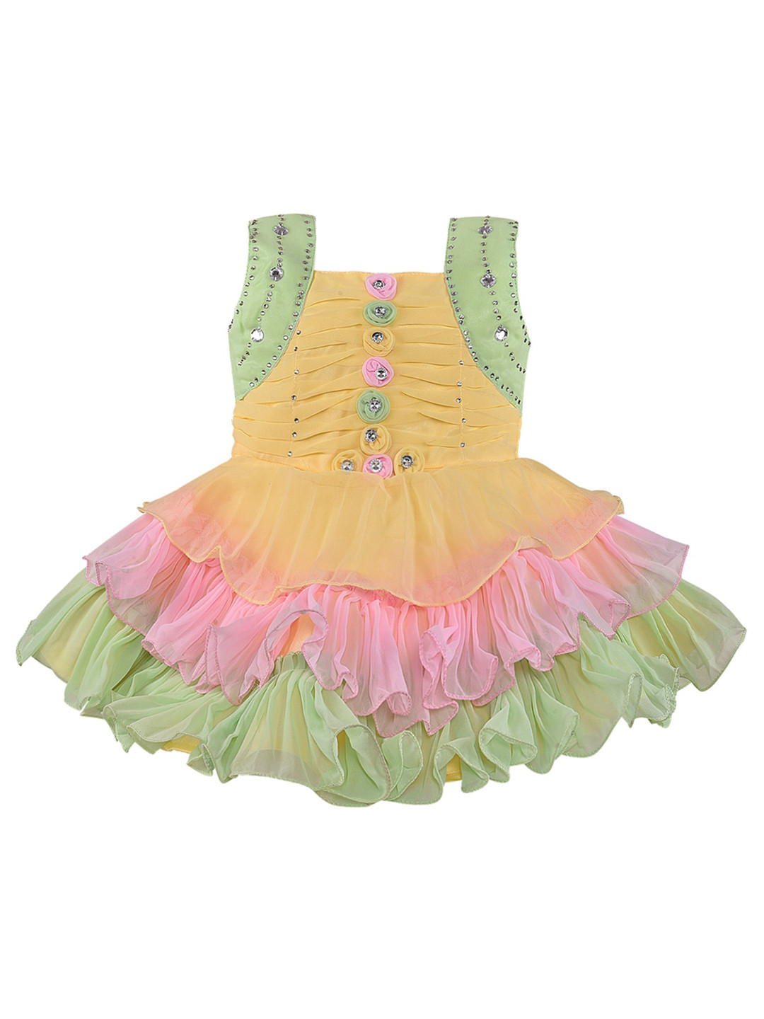 

Wish Karo Girls Yellow & Pink Embellished Georgette Dress