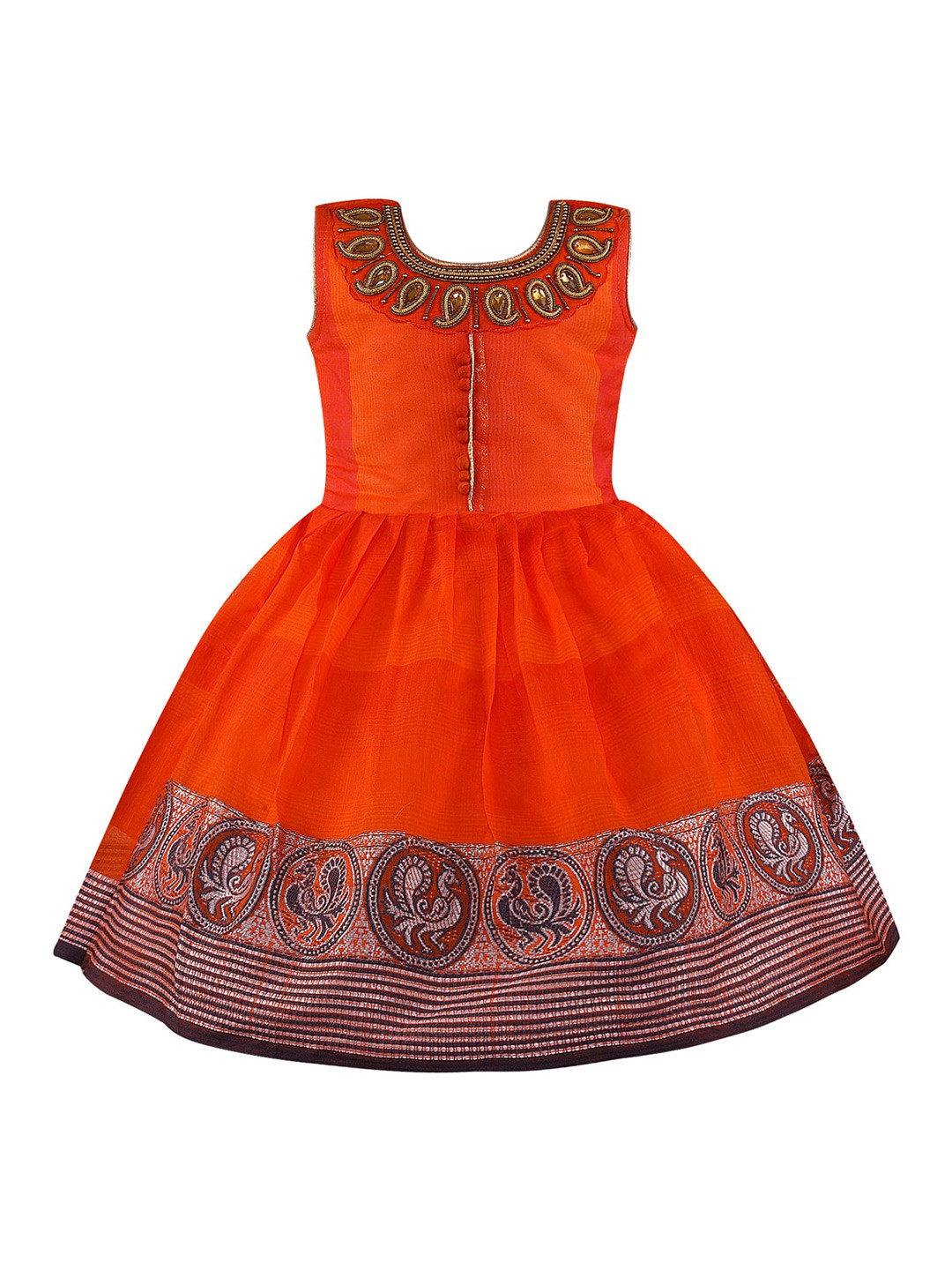 

Wish Karo Girl's Orange Ethnic Motifs Satin Dress