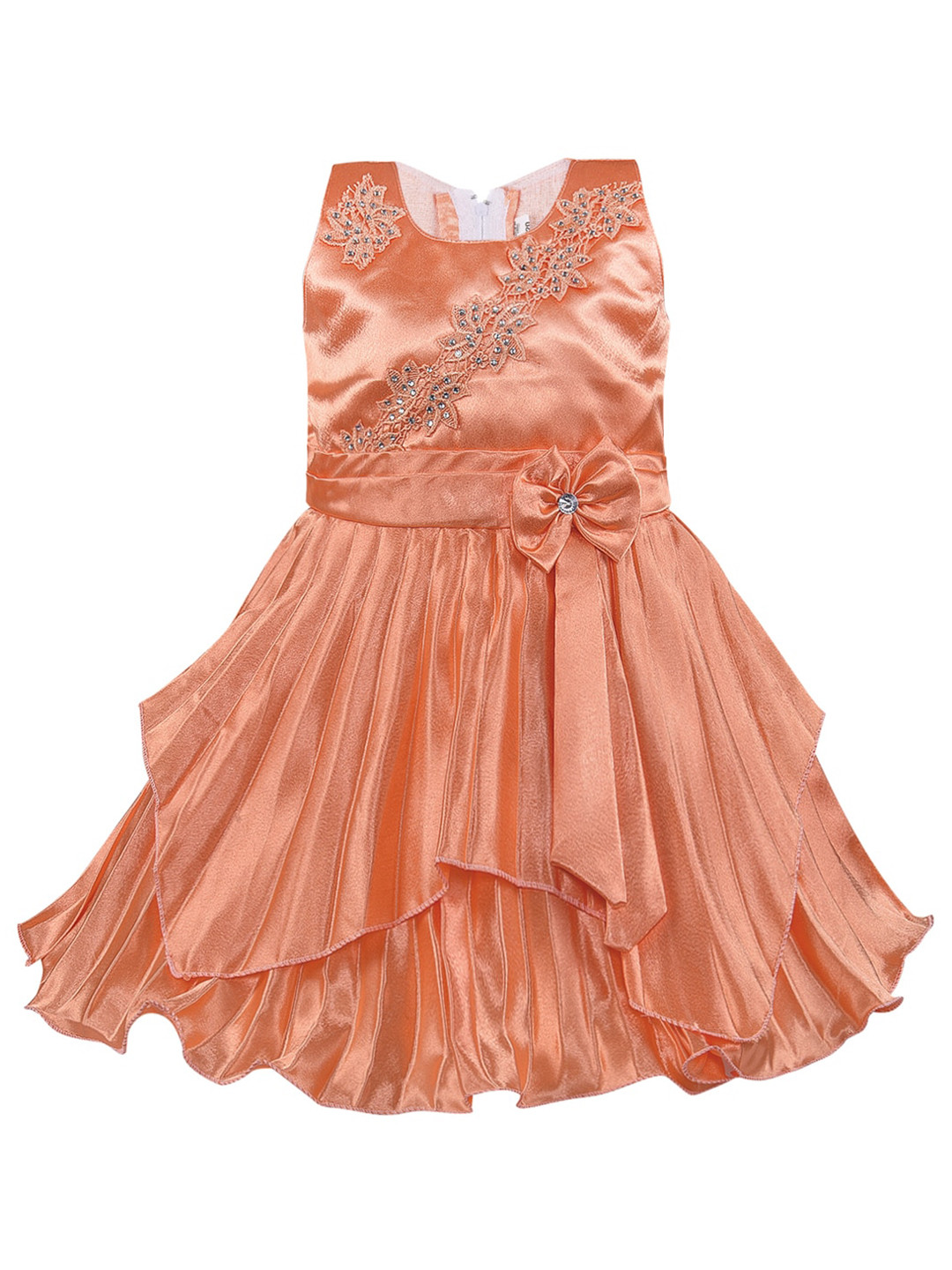 

Wish Karo Girls Peach-Coloured Embellished Satin Dress