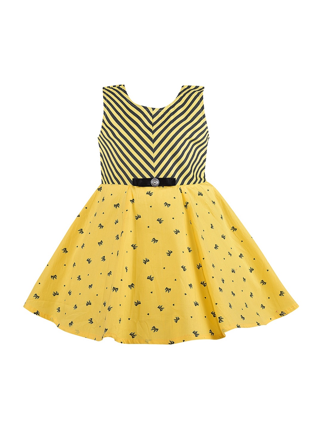 

Wish Karo Girls Yellow Printed Cotton A-Line Dress
