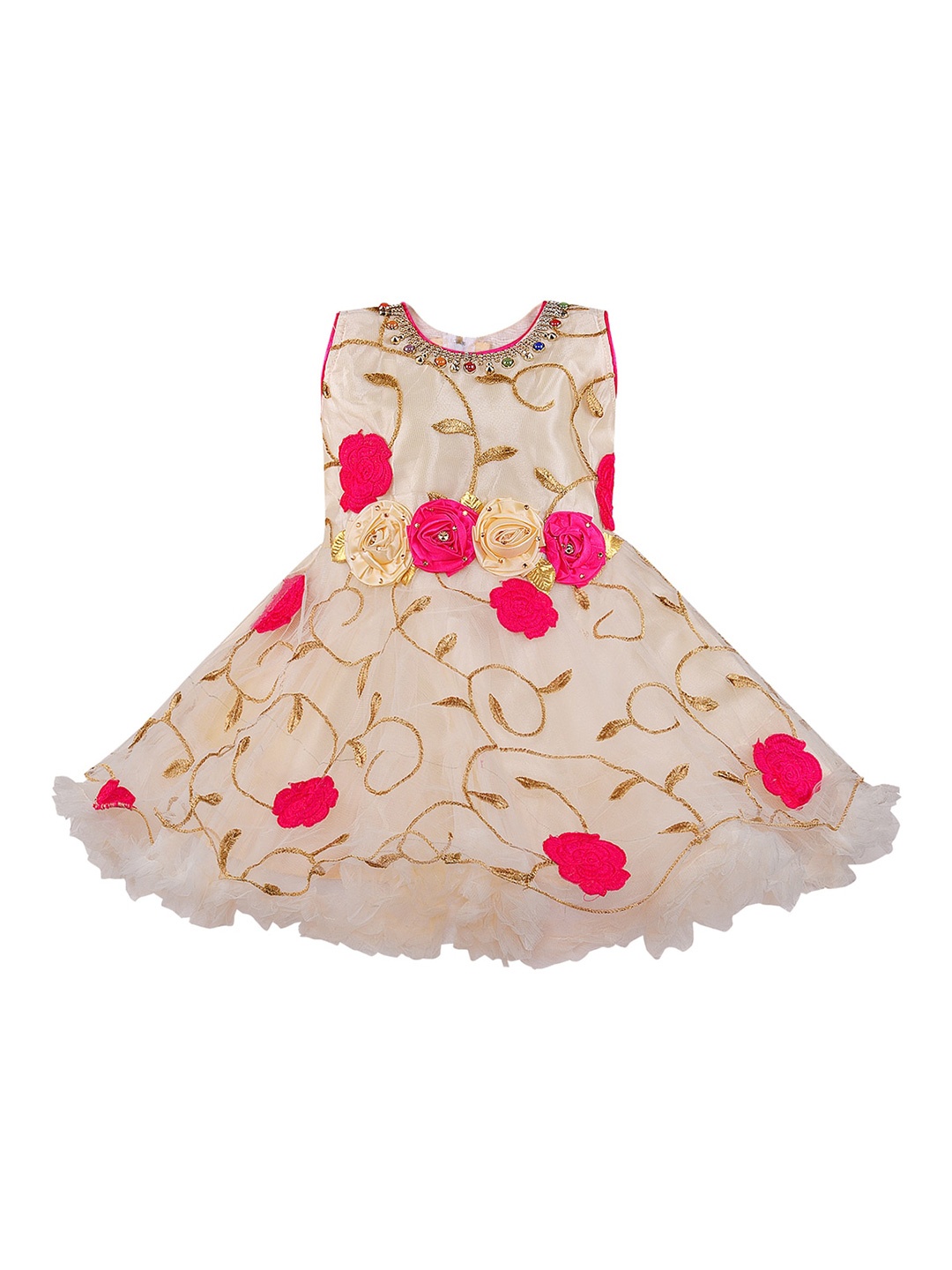 

Wish Karo Girl's Pink & Beige Floral Net Dress