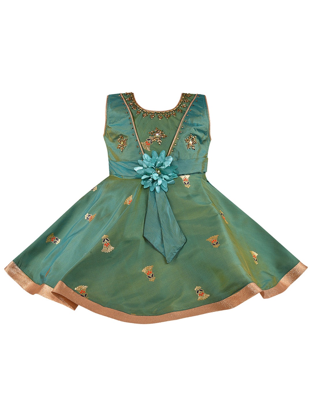 

Wish Karo Girls Green Embellished Satin Dress