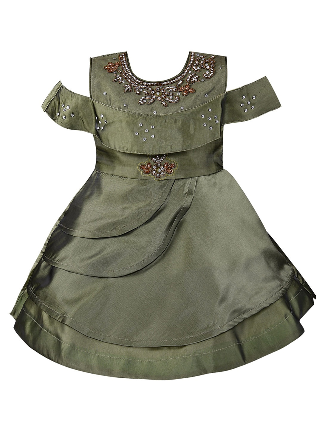 

Wish Karo Girls Green Embroidered Satin Dress