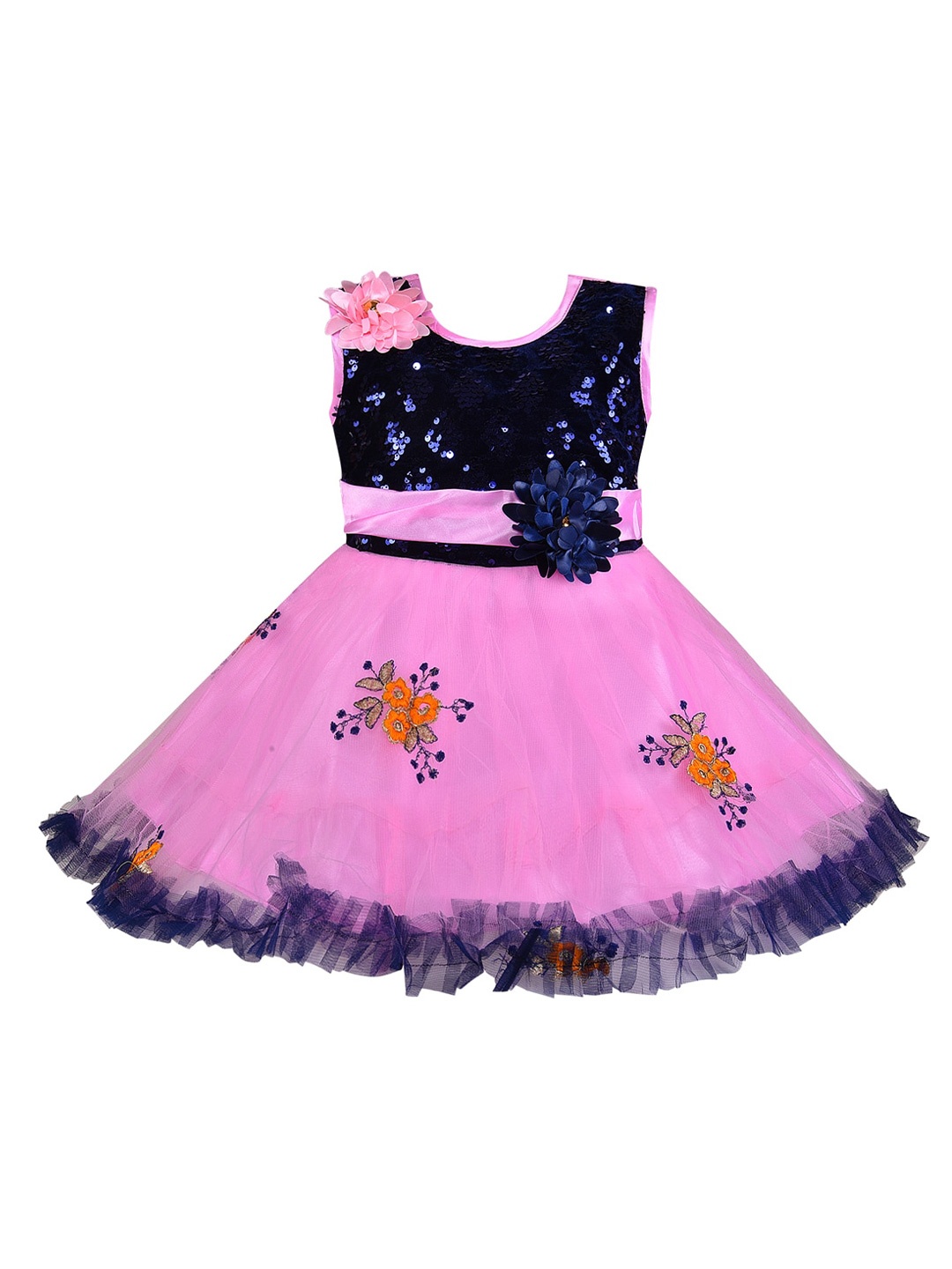 

Wish Karo Girls Pink & Blue Embellished Net Dress