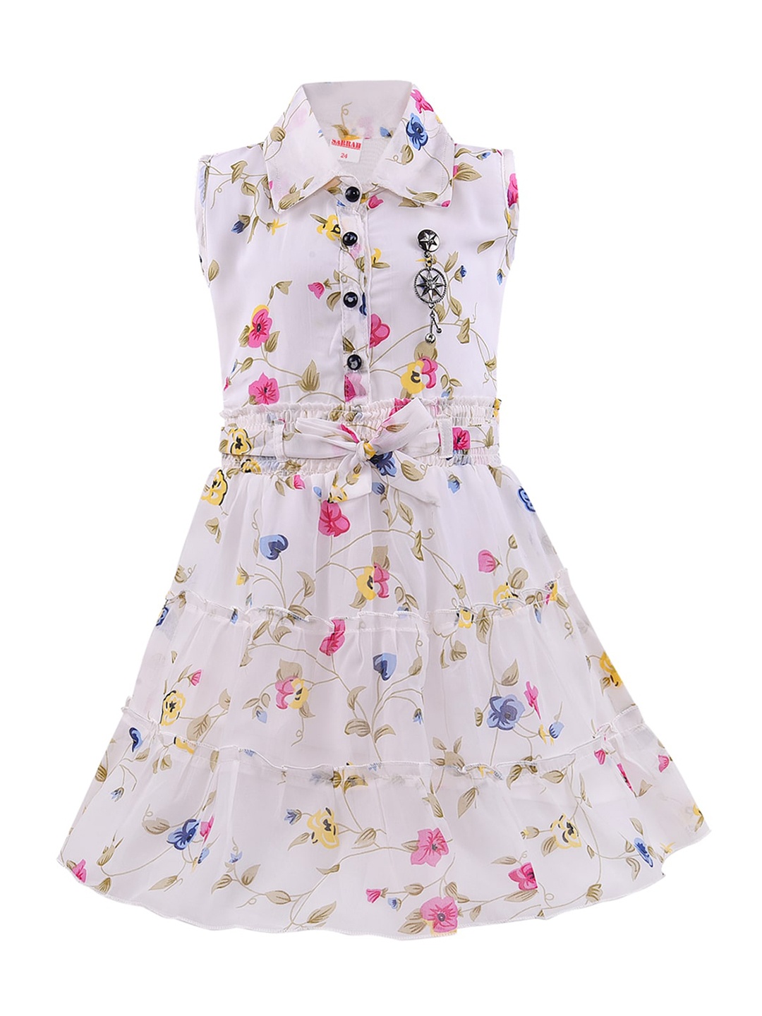 

Wish Karo Girls White Floral Georgette Shirt Dress