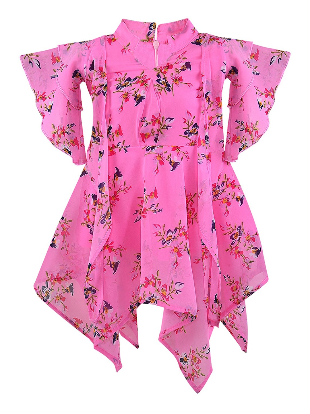 

Wish Karo Girls Pink Floral Georgette A-Line Dress