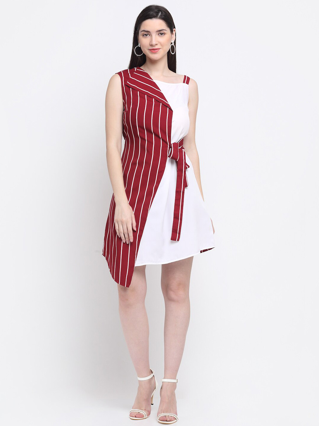 

emeros White Striped Crepe Dress