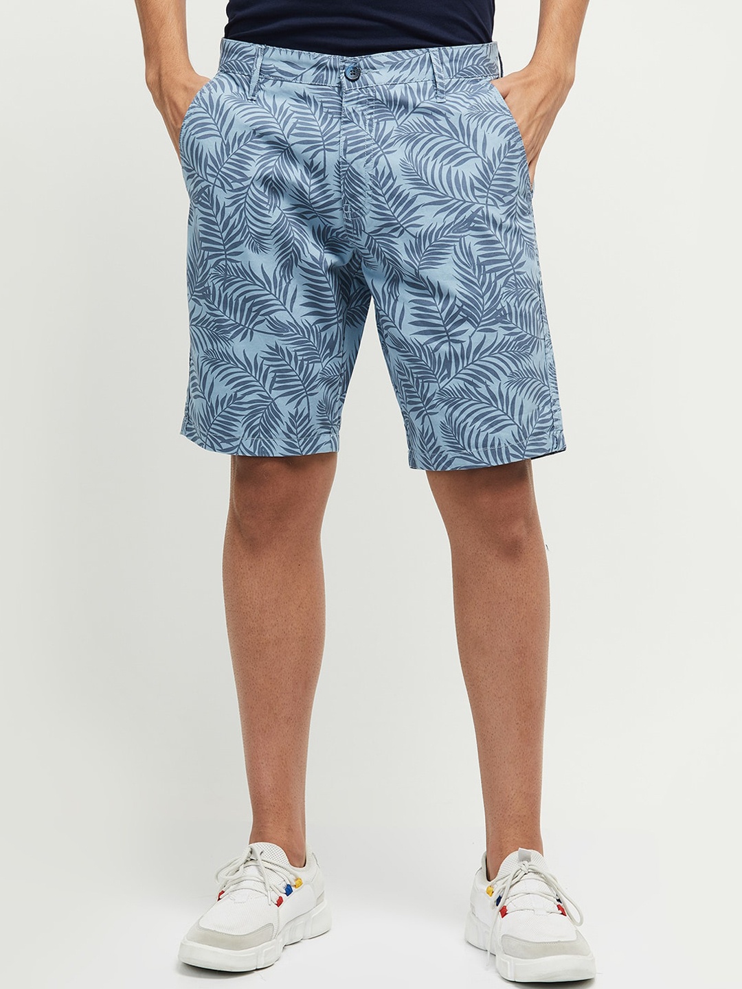 

max Men Blue Regular Fit Floral Printed Cotton Shorts