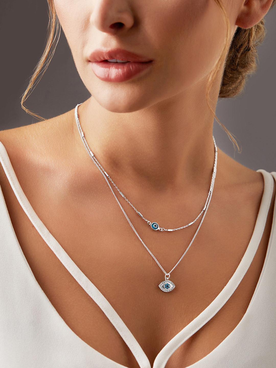 

Rubans Voguish Blue & Silver-Plated Chain With Evil Eye Pendent