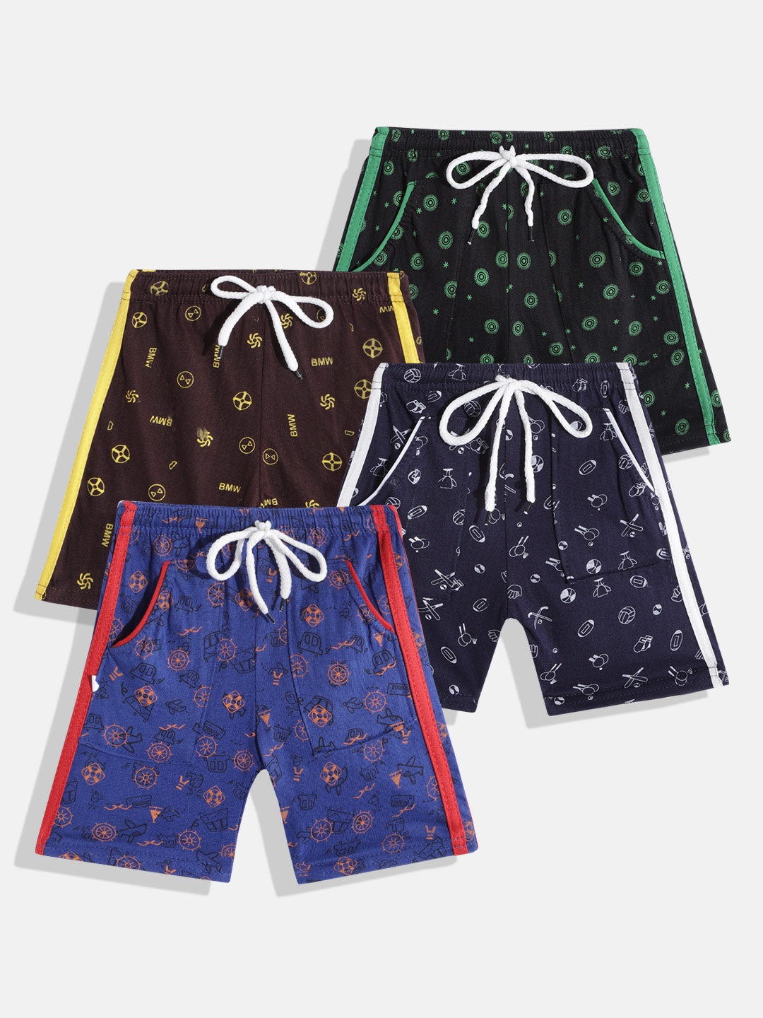 

MANZON Unisex Kids Pack Of 4 Brown Printed Cotton Shorts