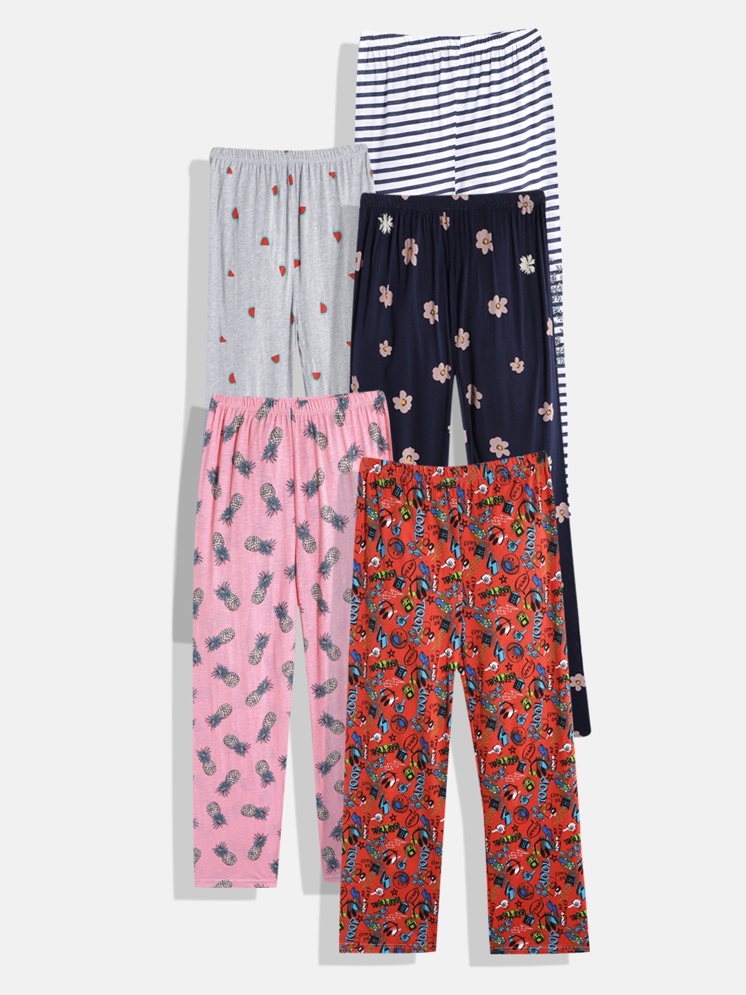 

MANZON Girls Pack of 5 Printed Lounge Pants, Multi