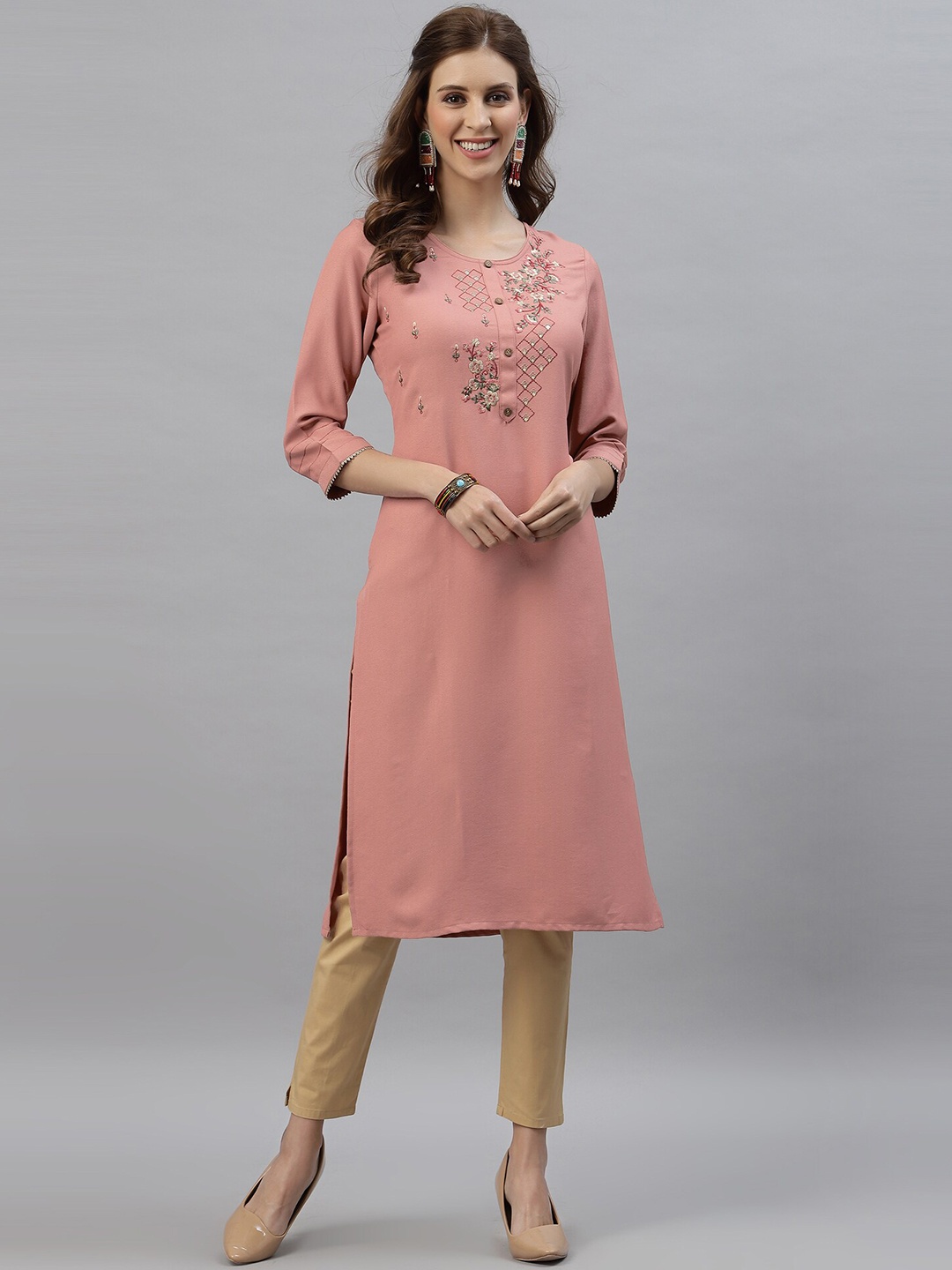 

SANISA Women Rose Floral Yoke Design Thread Work A-line Kurta