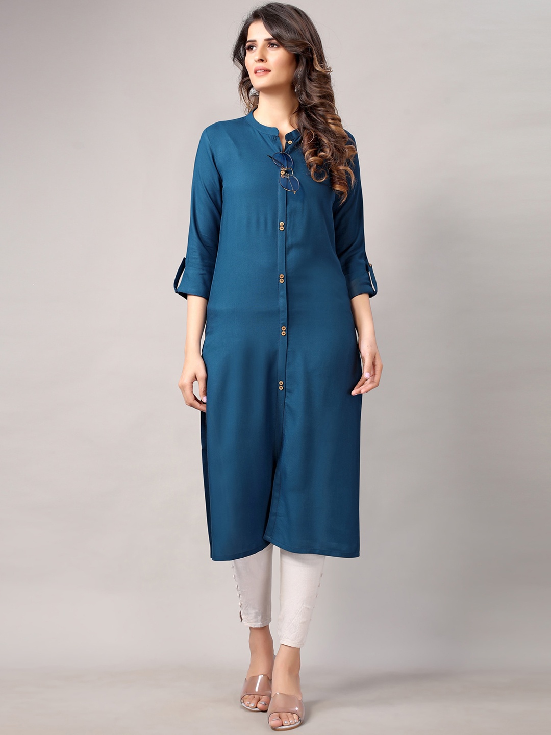

SANISA Women Teal Blue Straight Kurta