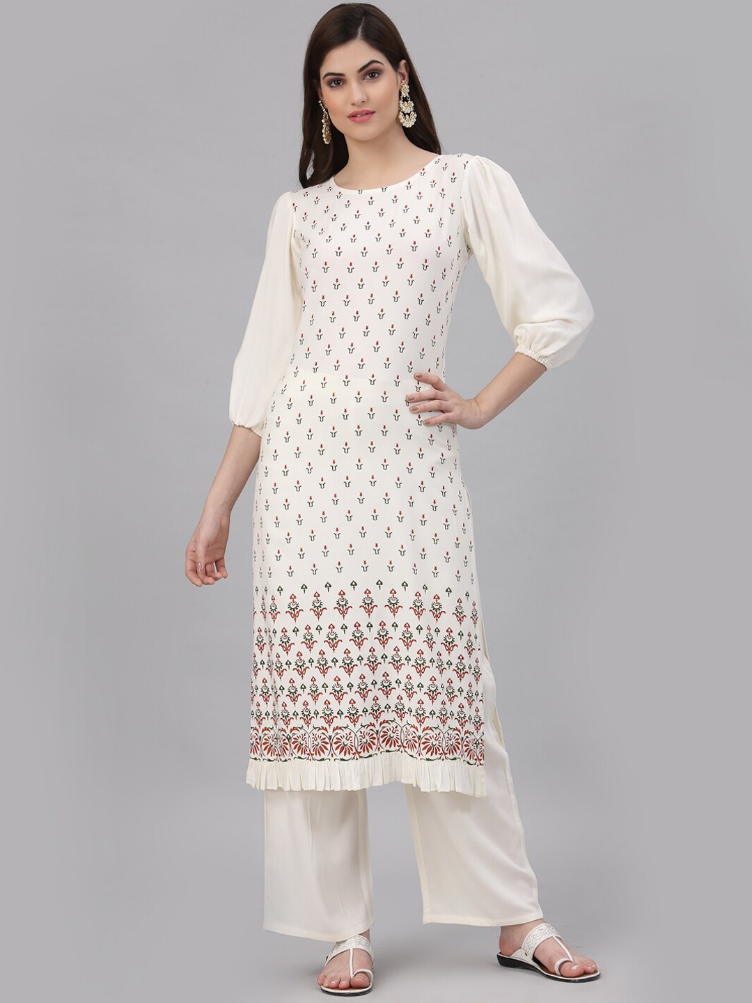 

SANISA Women Off White Ethnic Motifs Printed Kurta