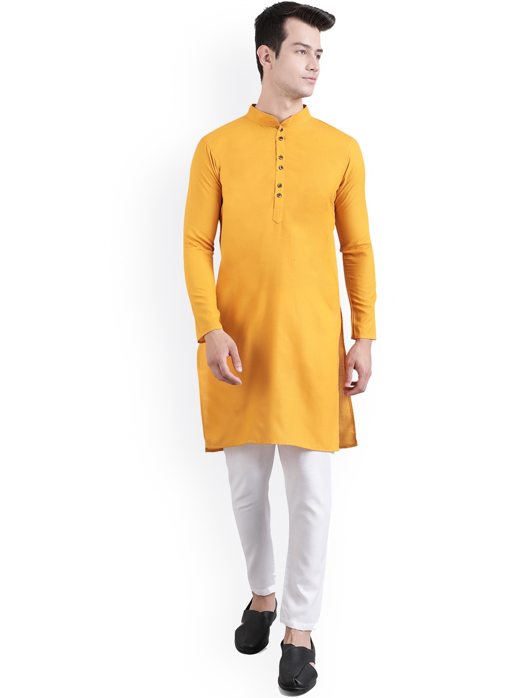 

ORUS Men Yellow & White Straight Kurta with Trousers